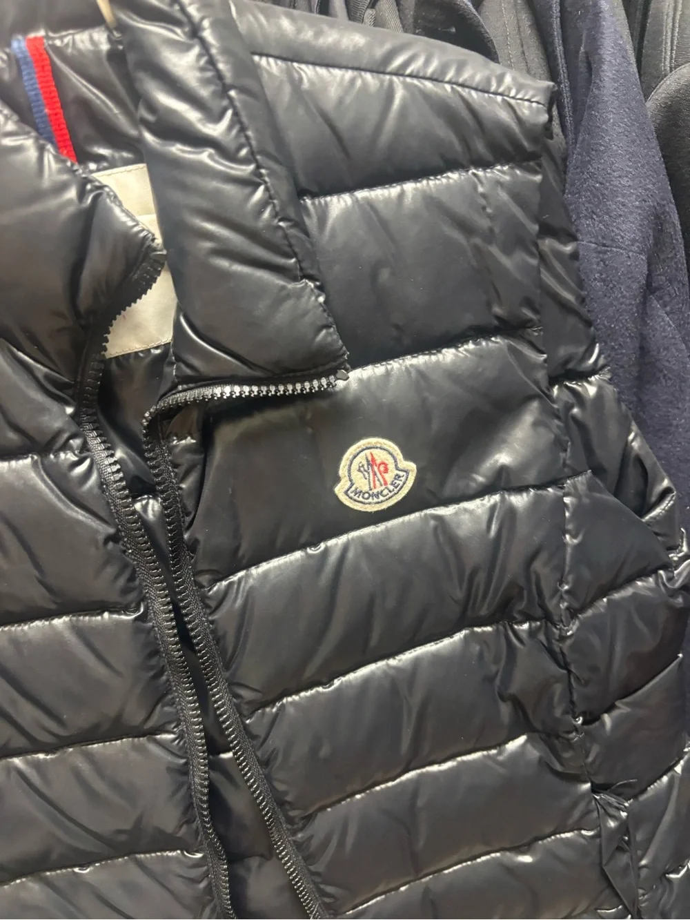 Moncler Shiny Black Quilted Down Vest with Logo Patch